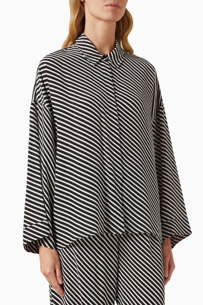 

Amici Striped Oversized Shirt in Silk Crepe, Grey