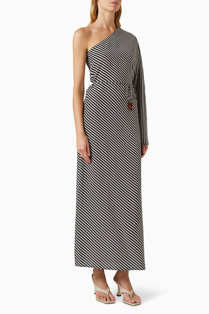 

Gino One-shoulder Striped Maxi Drrss in Silk Crepe, Grey