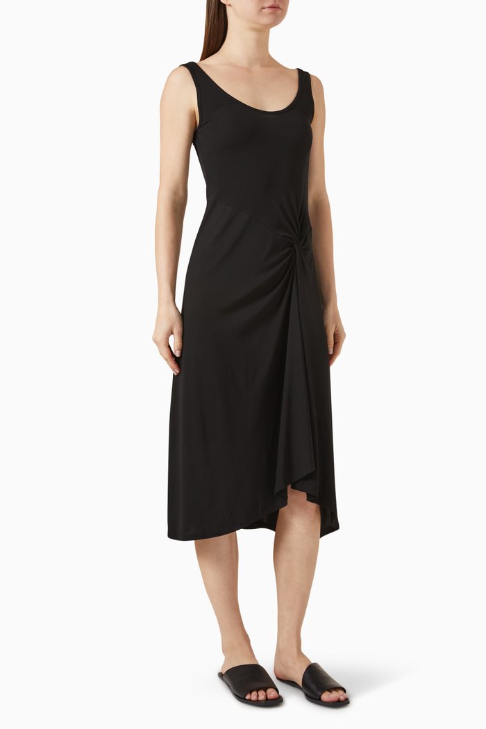 

Draped-knot Midi Dress in Matte-jersey, Black