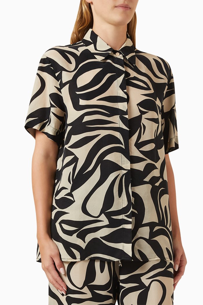 Abstract-print Resort Shirt in Cupro, Black