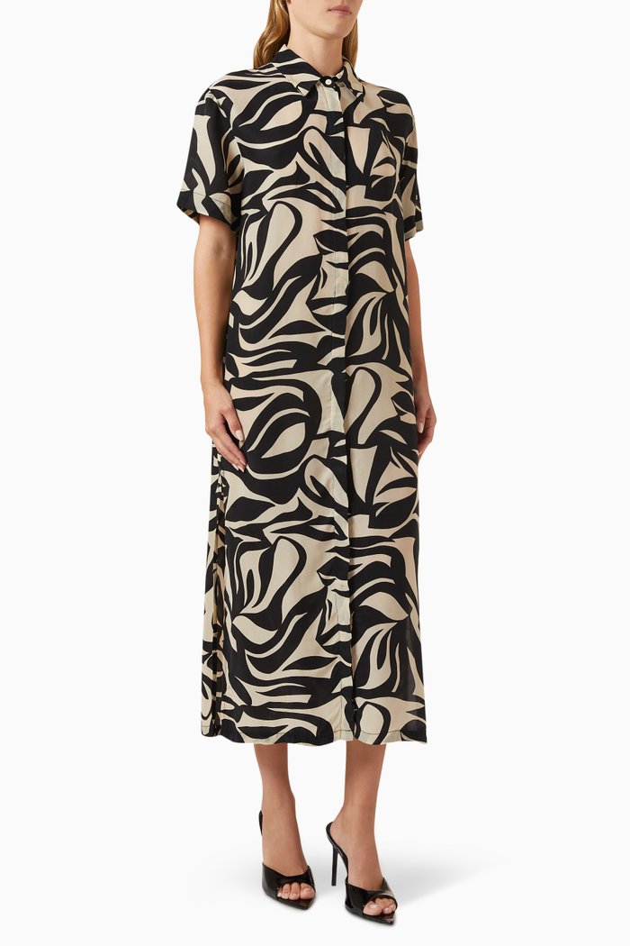 

Abstract-print Midi Shirt Dress in Cupro, Black