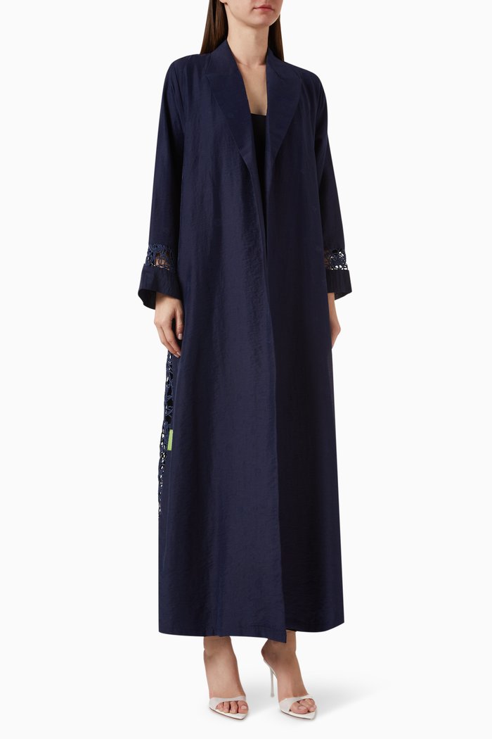 Peak Lapel Abaya in Cotton, Blue