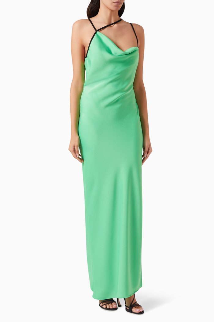 

Saira Maxi Dress in Satin, Green