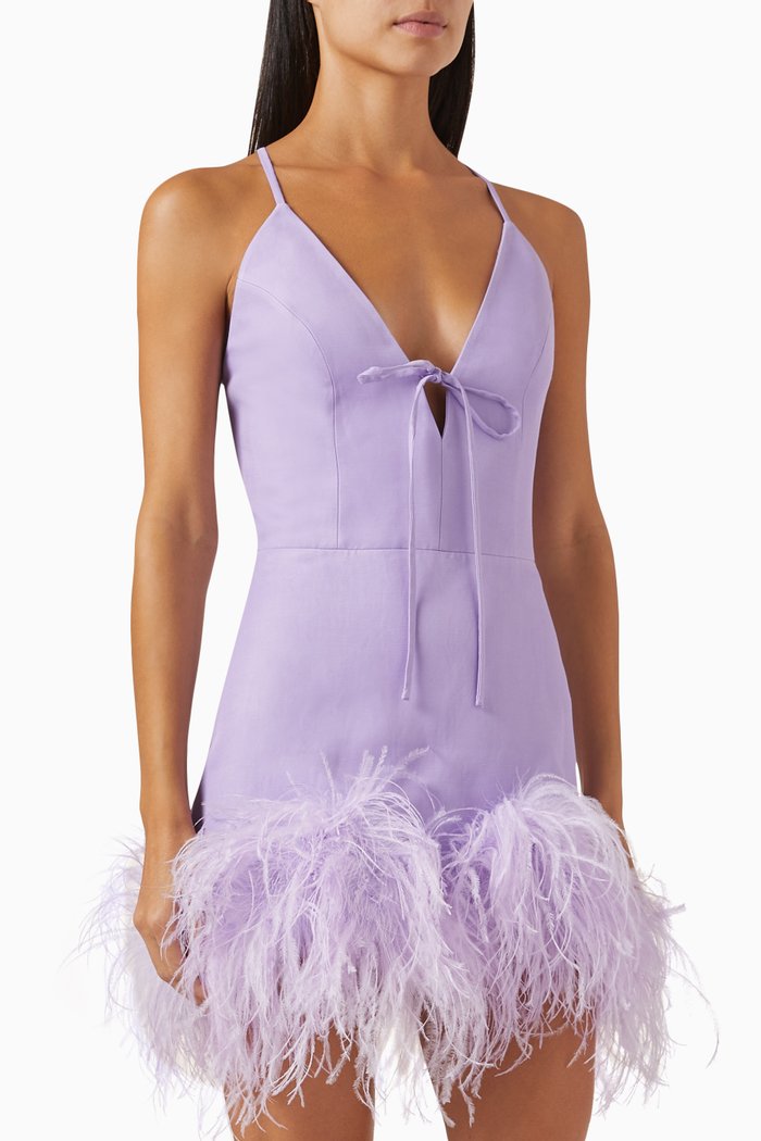 

Tulip Feather Mini Dress in Crepe, Purple