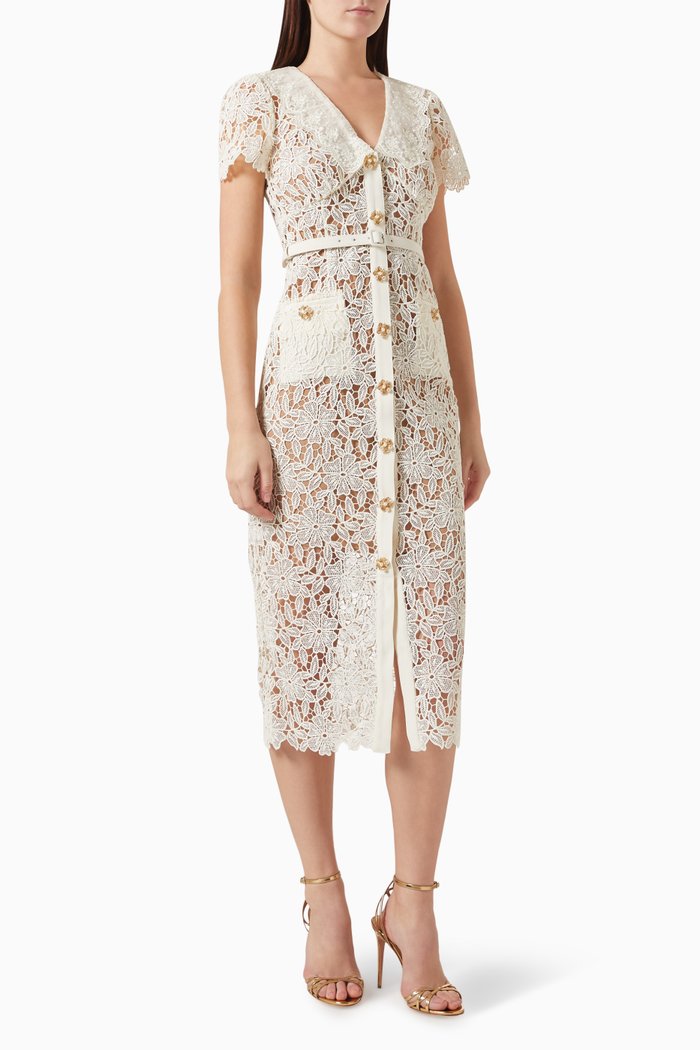 

Collared Midi Dress in Lace, Neutral