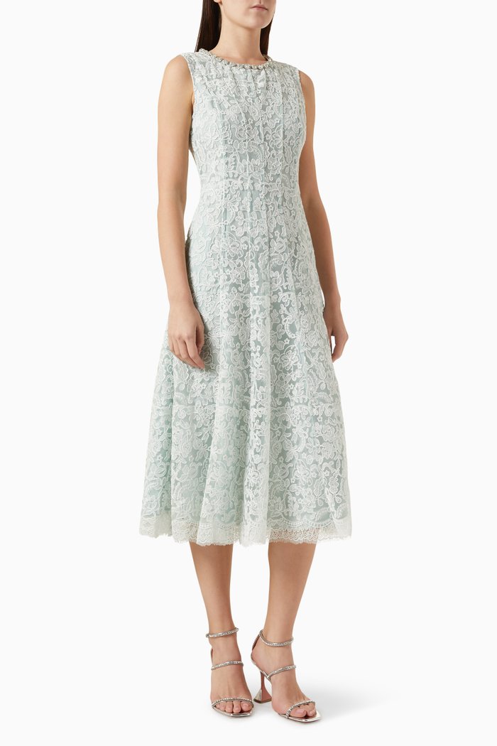 

Sleeveless Midi Dress in Floral Lace, Green