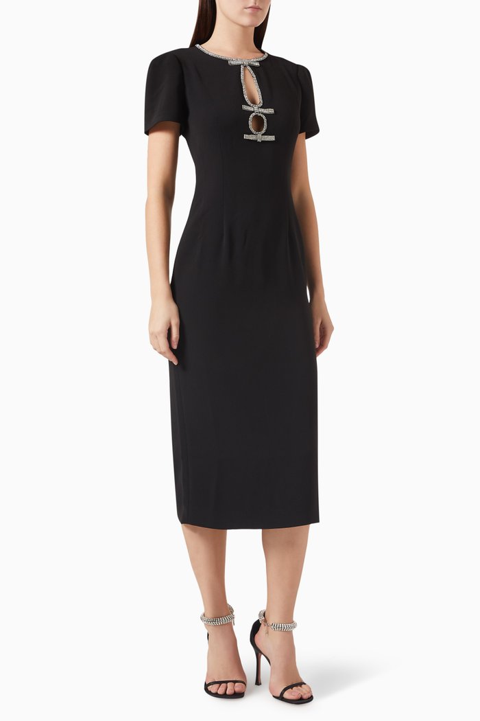 

Diamante Midi Dress in Crepe, Black