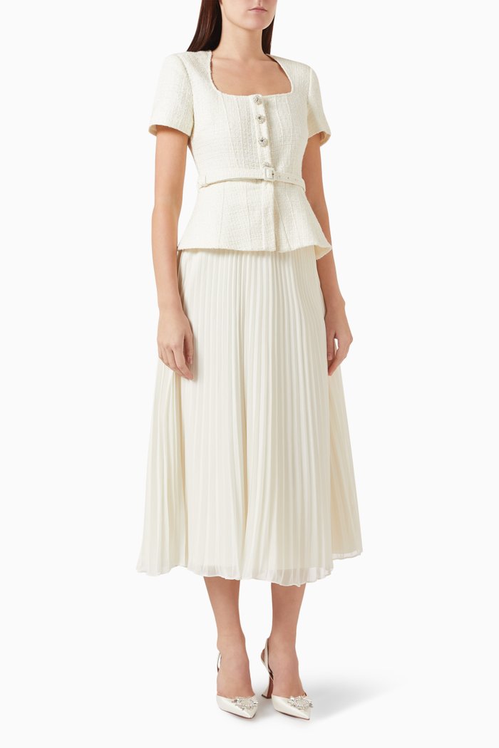 

Belted Midi Dress in Chiffon Boucle, Neutral