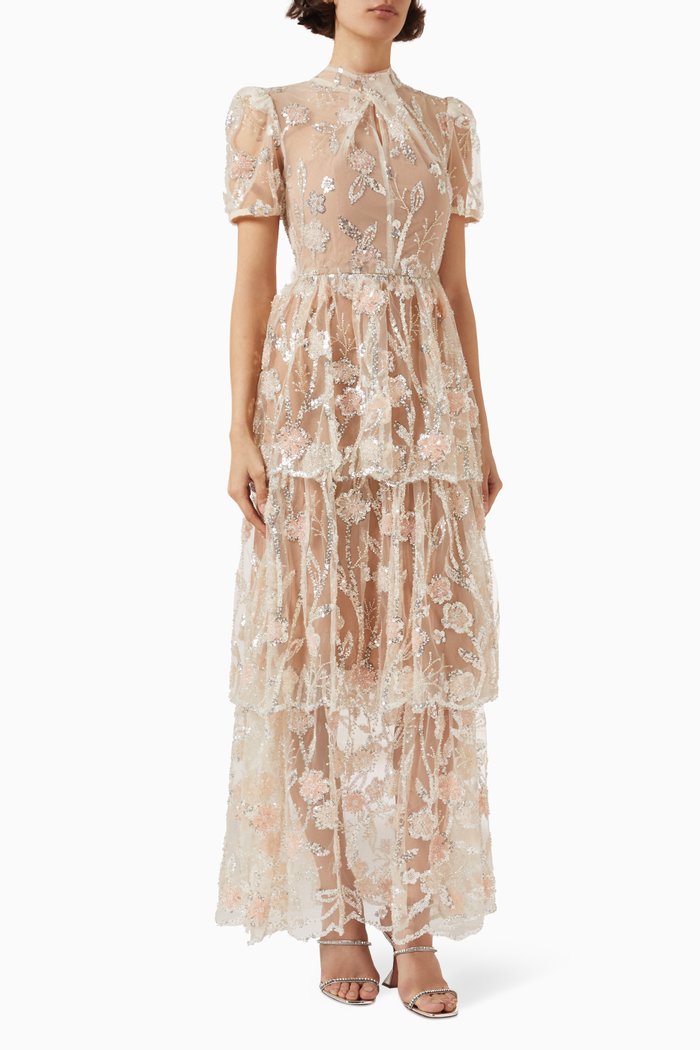 

Sequin-embellished Maxi Dress in Mesh, Silver