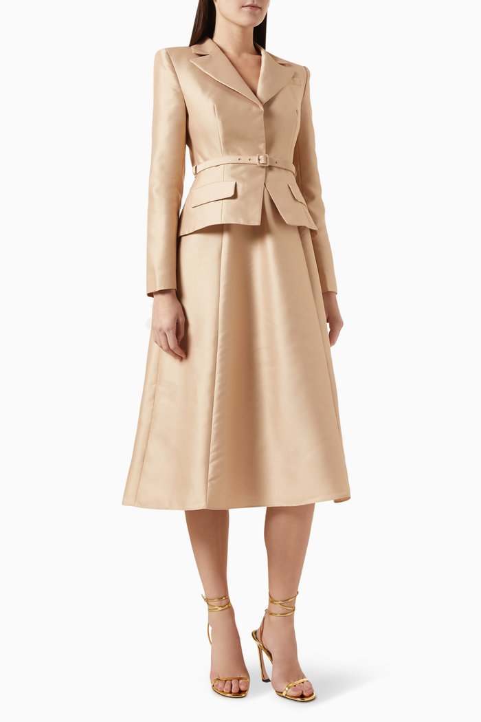 

Tailored Midi Dress in Taffeta, Neutral
