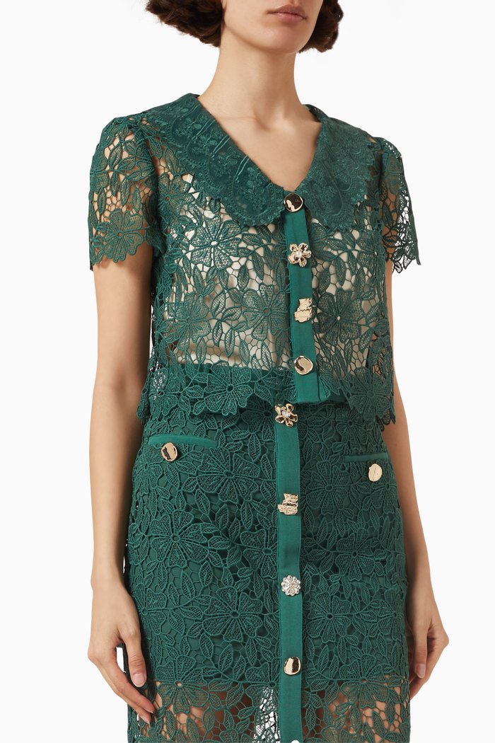 

Floral Top in Guipure Lace, Green