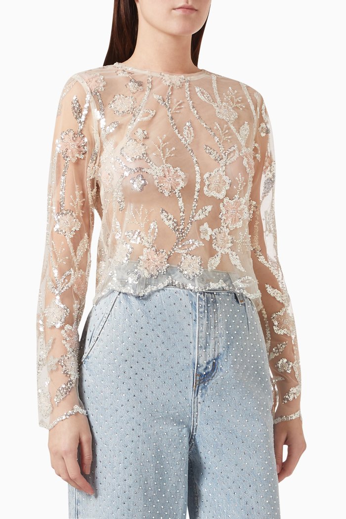 

Flower Top in Sequin, Silver