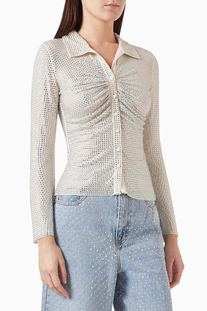 

Rhinestone Shirt in Mesh, Neutral