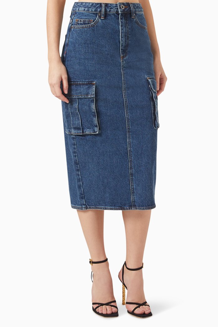 

Cargo Midi Skirt in Denim, Blue