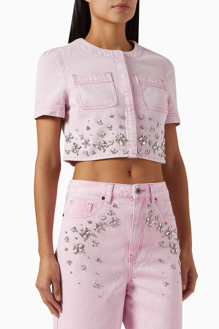 

Embellished Top in Denim, Pink