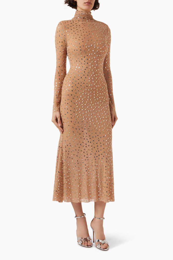 

Embellished Midi Dress in Mesh, Gold