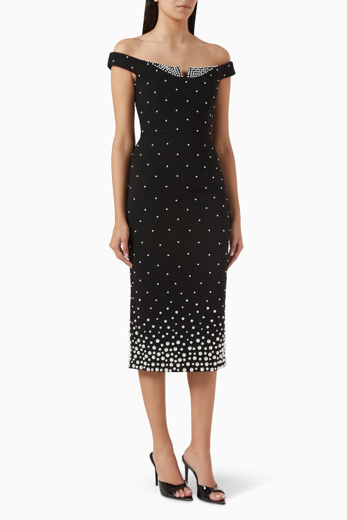 

Anelise Embellished Midi Dress in Crepe, Black