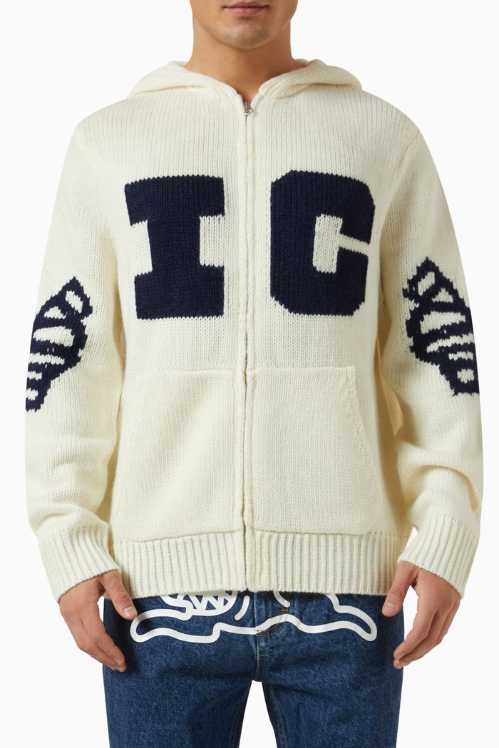 Running Dog Zip Hoodie in Knit, White