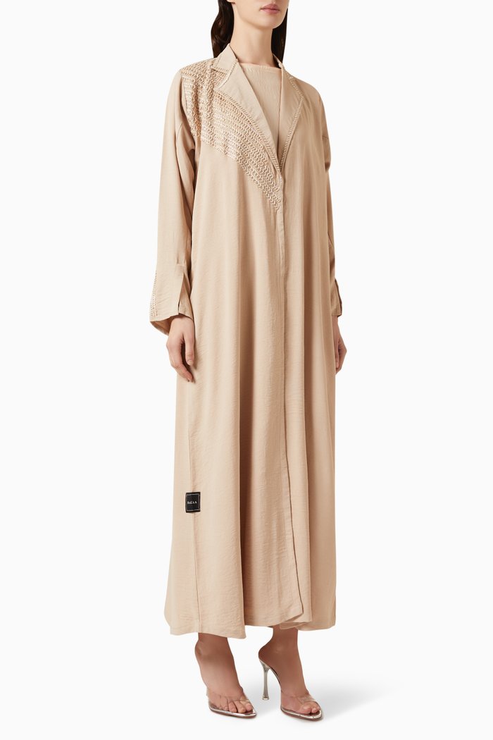 

3D Tonal Thread-embroidered Abaya, Neutral