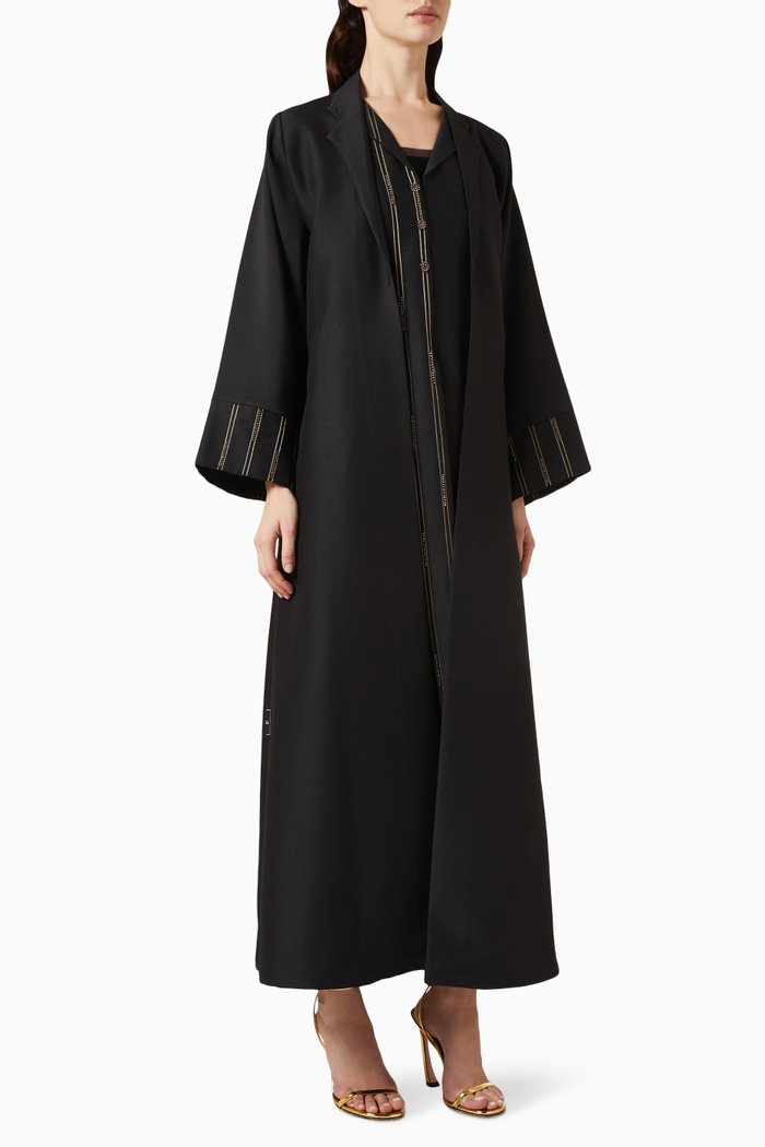 Double-layer Collar Embroidered Abaya in Soft Tafetta, Black