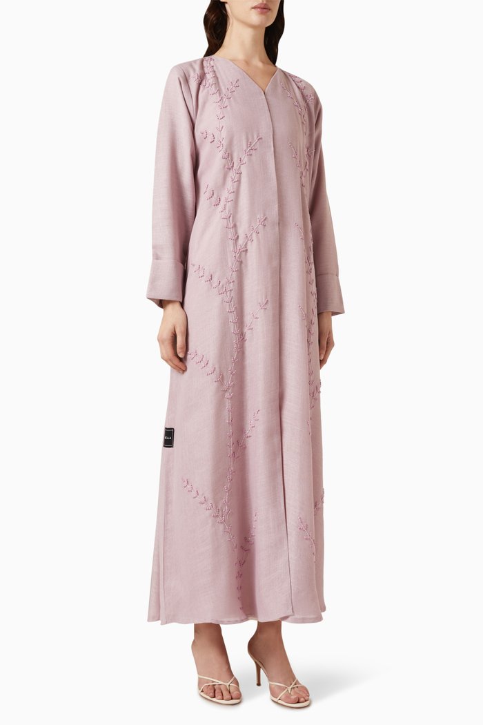 

All-over 3D Thread-embroidered Abaya with Pearls, Purple