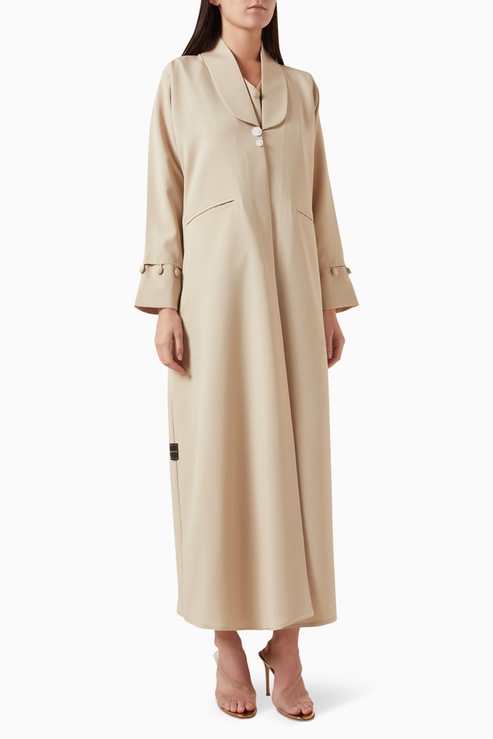 

Lapel-collar 3-piece Abaya Set in Mixed Crêpe, Neutral
