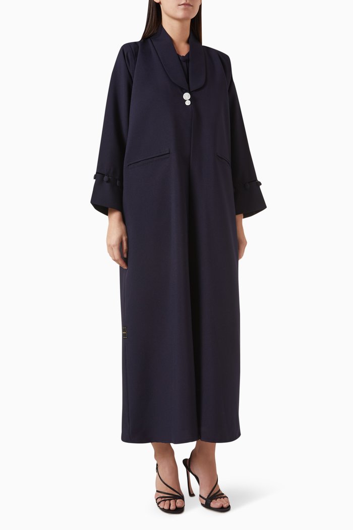 

Lapel-collar 3-piece Abaya Set in Mixed Crêpe, Blue