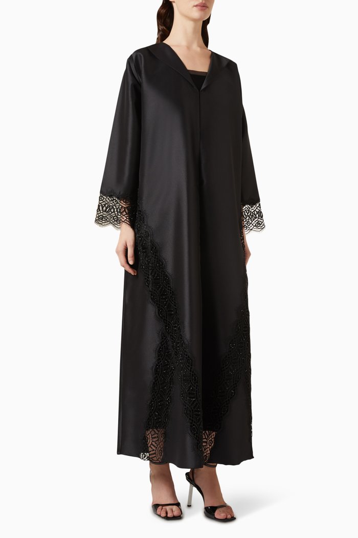 Lace-embroidered Abaya, Black