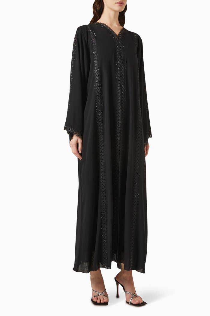 

Lace & Strass Embellished Abaya, Black