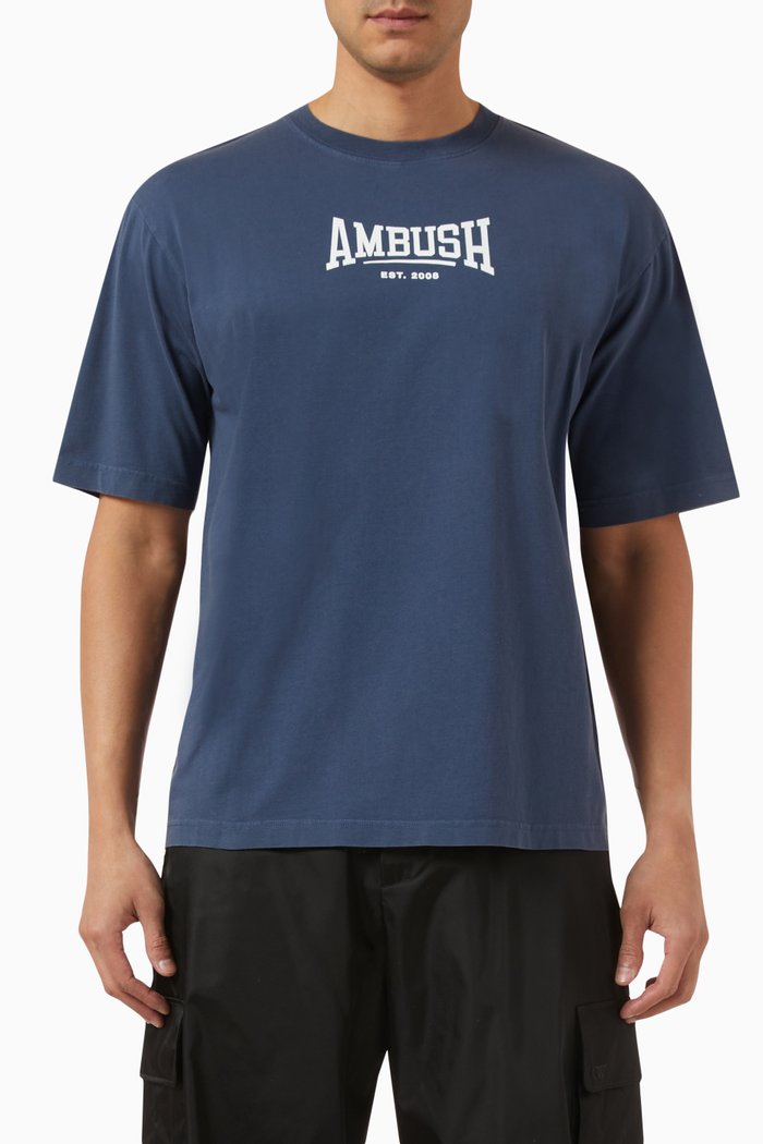 

Graphic Logo Print T-shirt in Organic Cotton Jersey, Blue