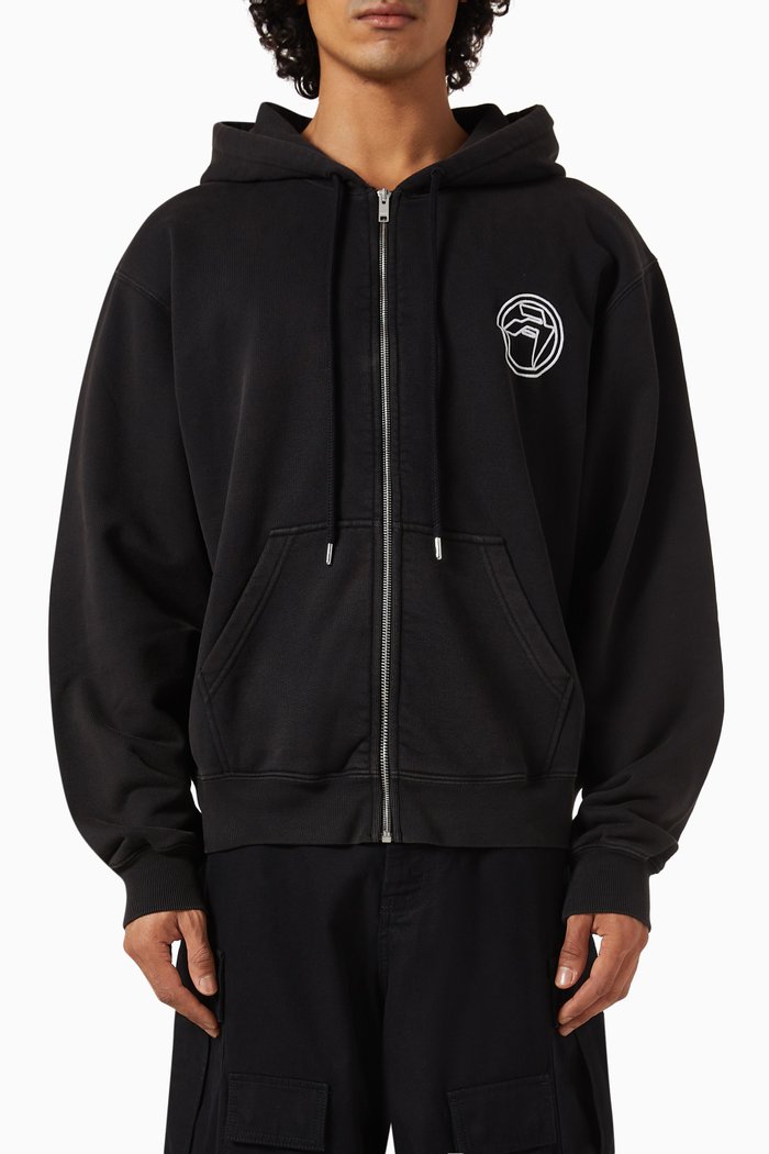 

Amblem Zip-up Hoodie in Cotton, Black
