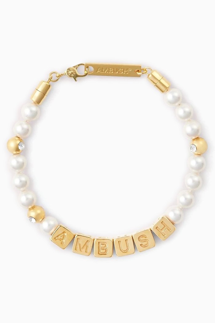 

Pearl Letterblock Bracelet in Gold-tone Silver
