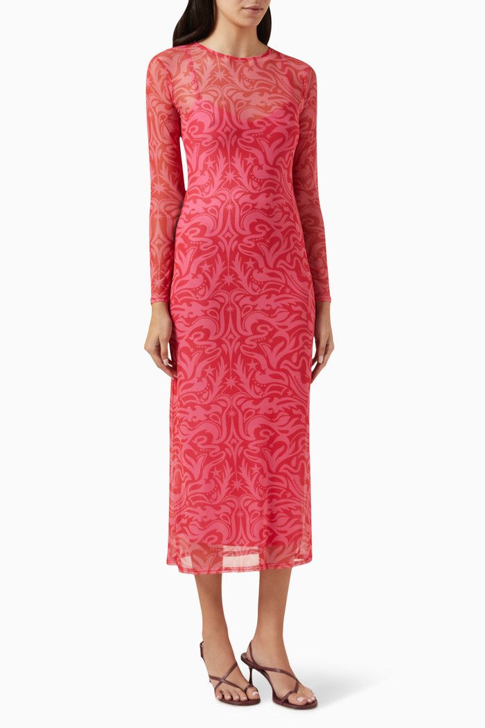 

Bowie Midi Dress in Mesh, Pink