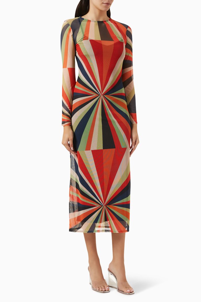 

Starburst Midi Dress in Mesh, Multicolour