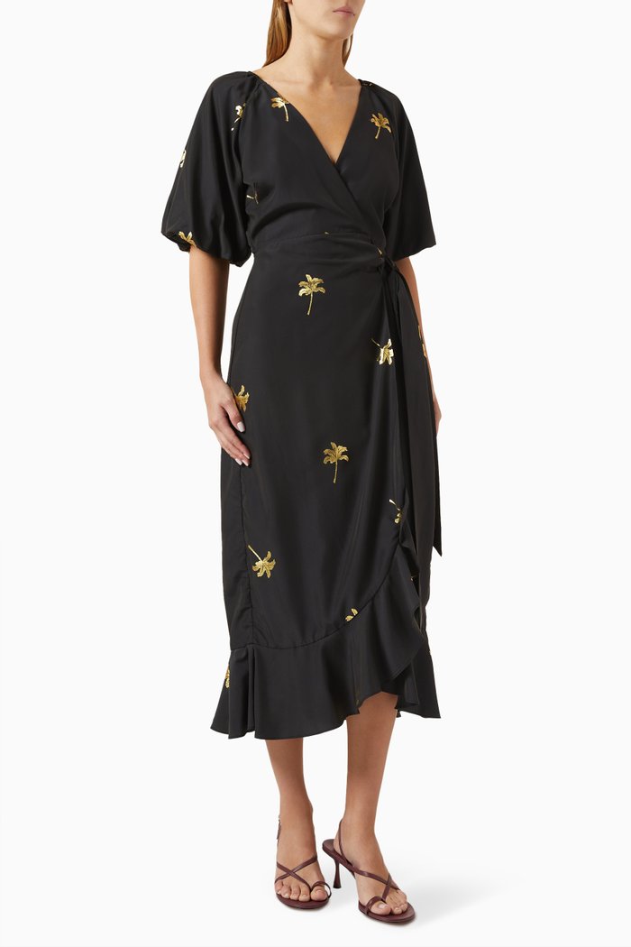 

Camilla Wrap Midi Dress, Black