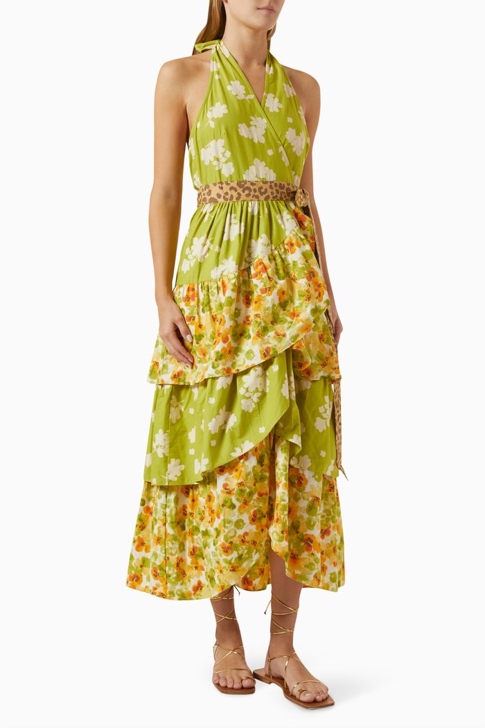 

Matilda Tiered Wrap Dress in Cotton-poplin, Green