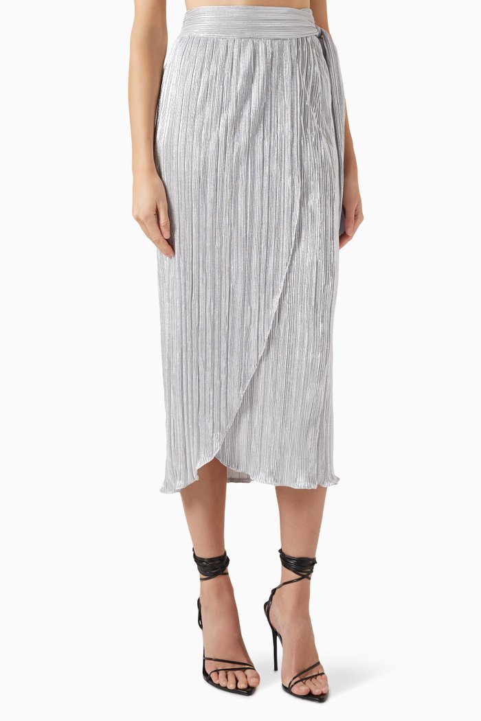 

Jaspre Wrap Plisse Midi Skirt, Silver