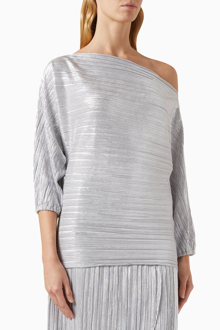

Tilly One-shoulder Plisse Top, Silver