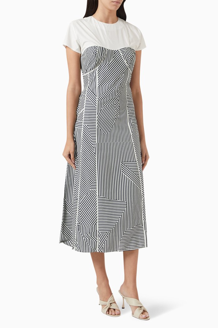 Stripes On Me Midi Dress in Cotton, White