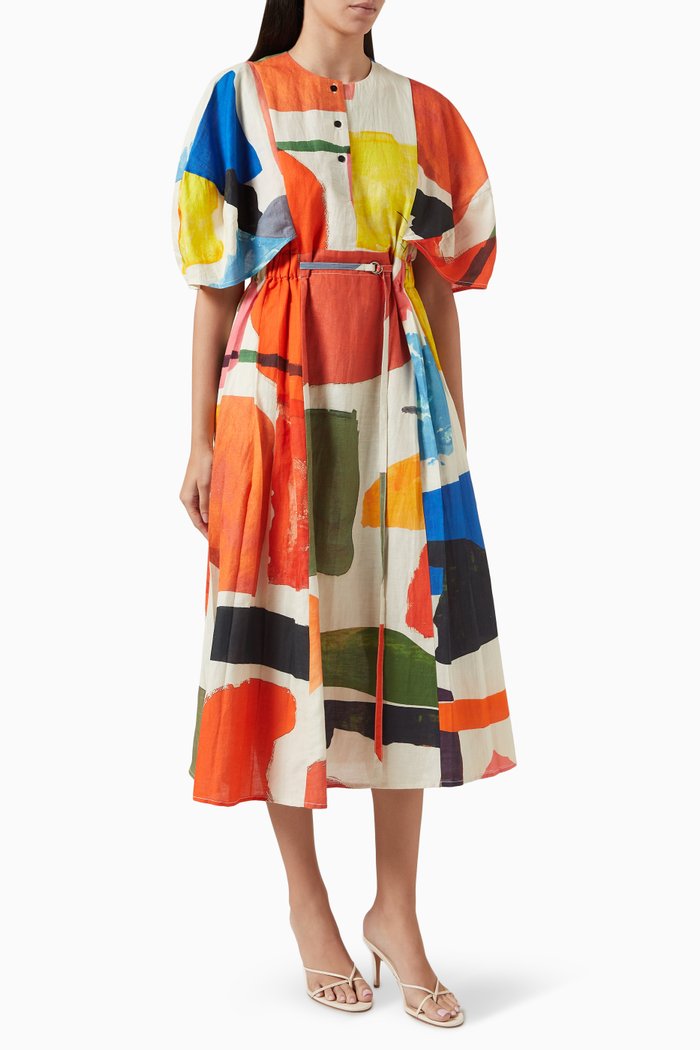 

Kaleidoscope Belted Midi Dress, Multicolour