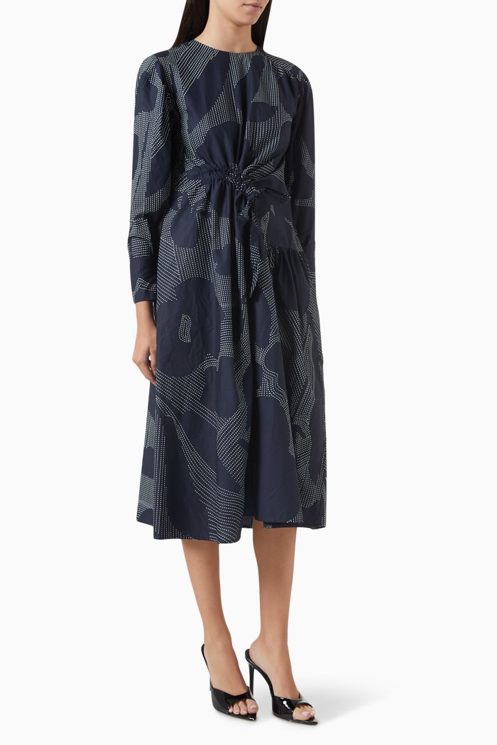 

Art Deco Drawstring-waist Dress in Silk Crepe, Blue