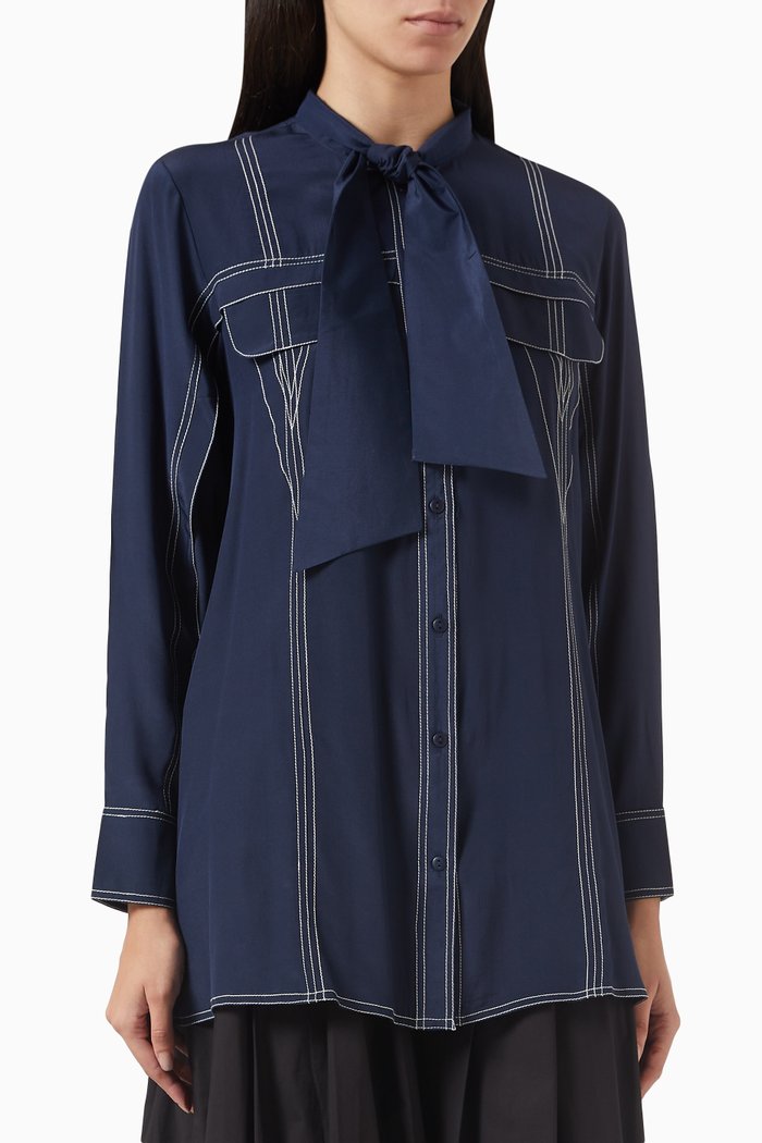 Cinder Scarf-neckline Shirt, Blue