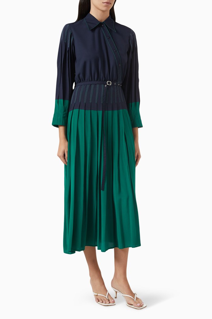 

Chlorophyll Pleated Midi Shirt Dress in Rayon-silk, Blue