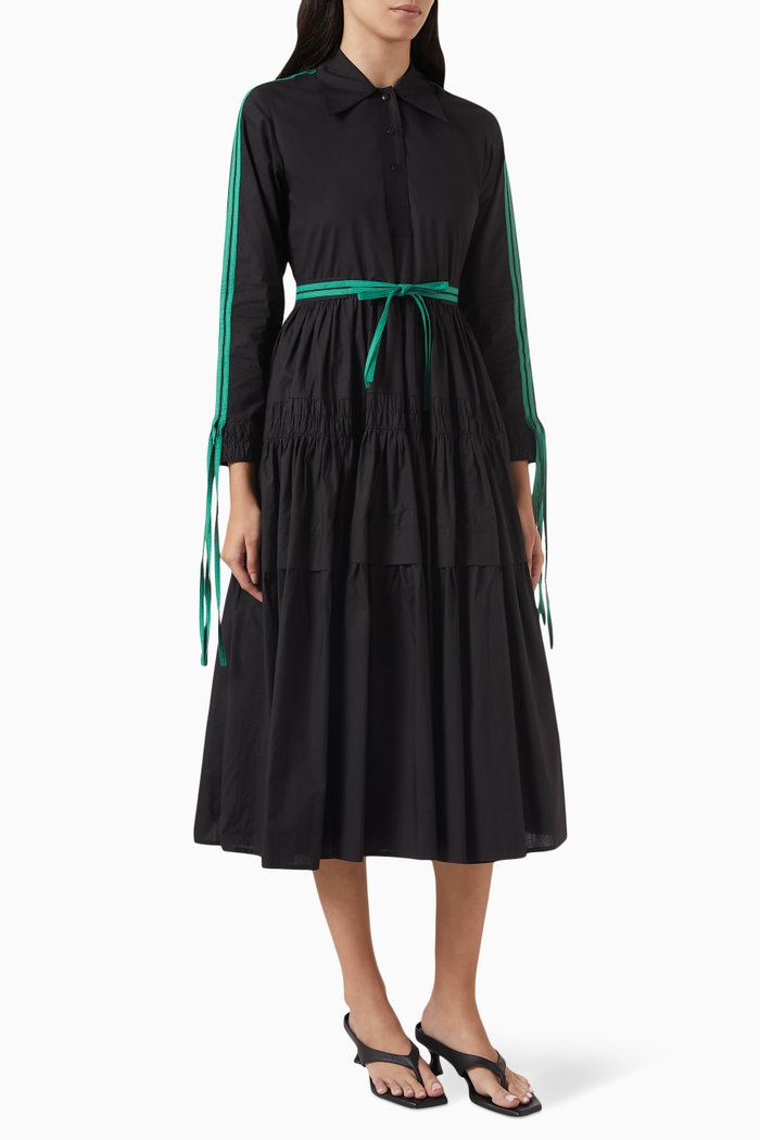 

Neon Lines Belted Midi Dress, Black