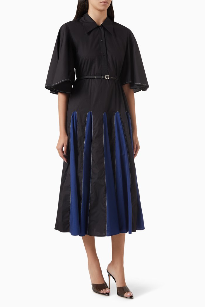 

Lady Midi Shirt Dress in Cotton, Black