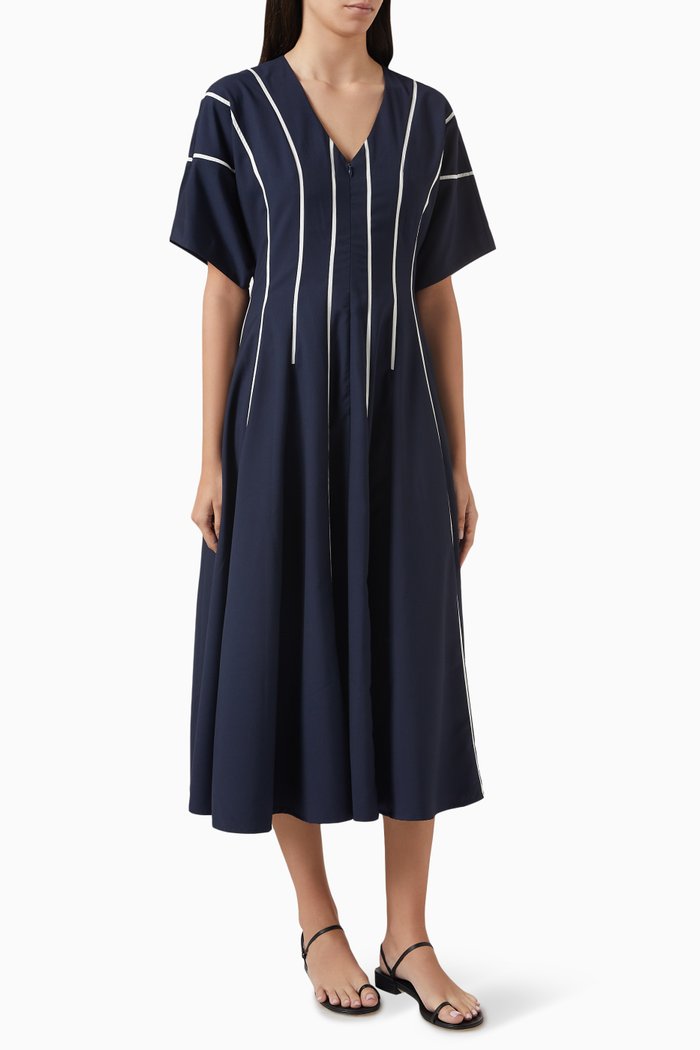 Geometry Striped Midi Dress in Viscose-blend, Blue