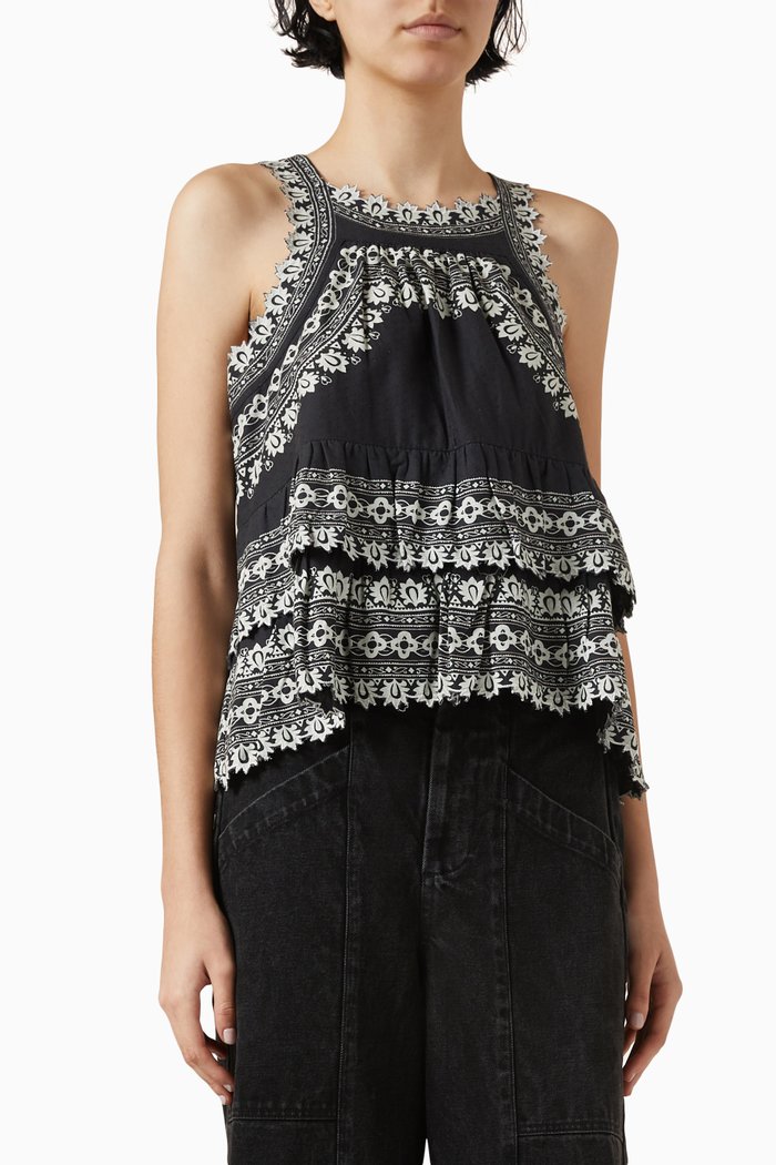 

Amina Embroidery Tank Top in Cotton, Black