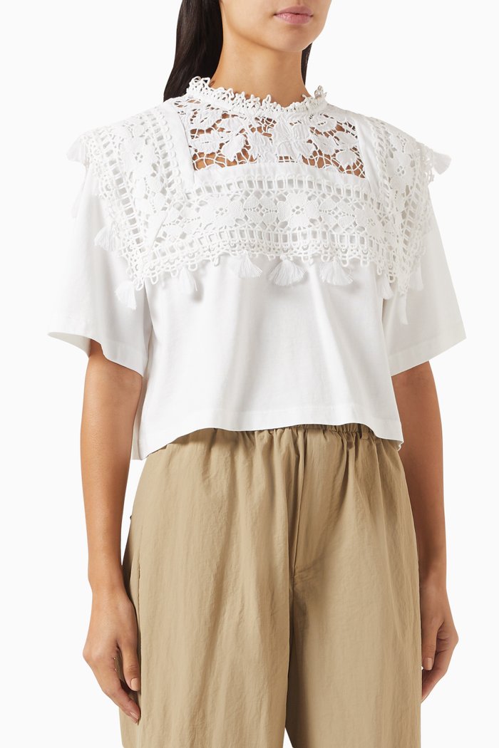 

Joah Embroidered T-shirt in Cotton, White