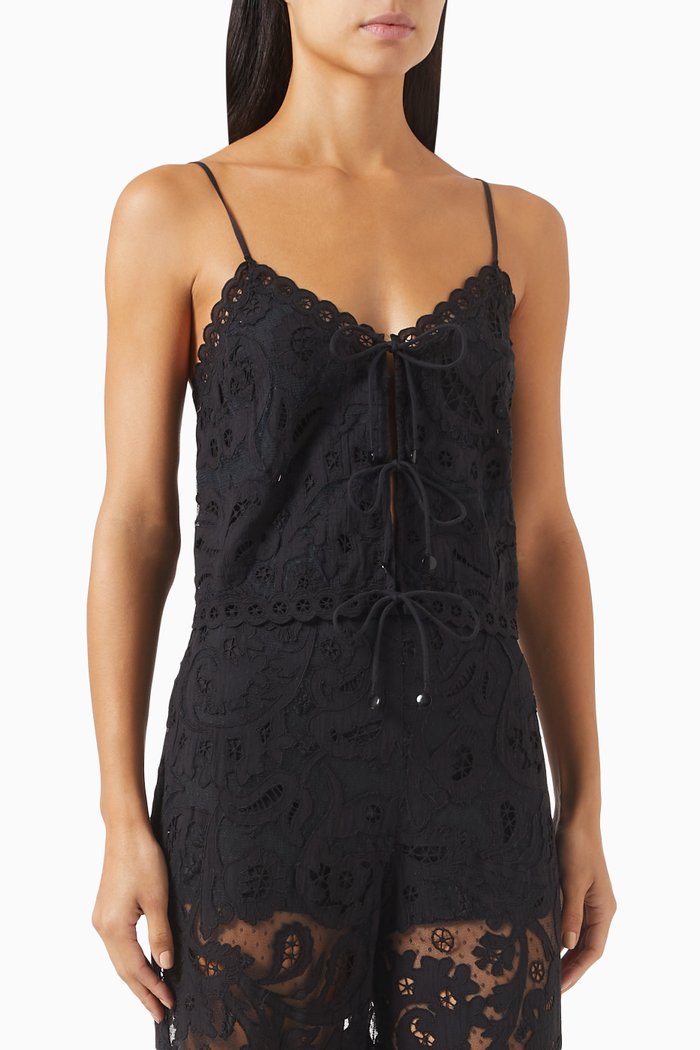 

Lovina Cami Top in Embroidered Lace, Black