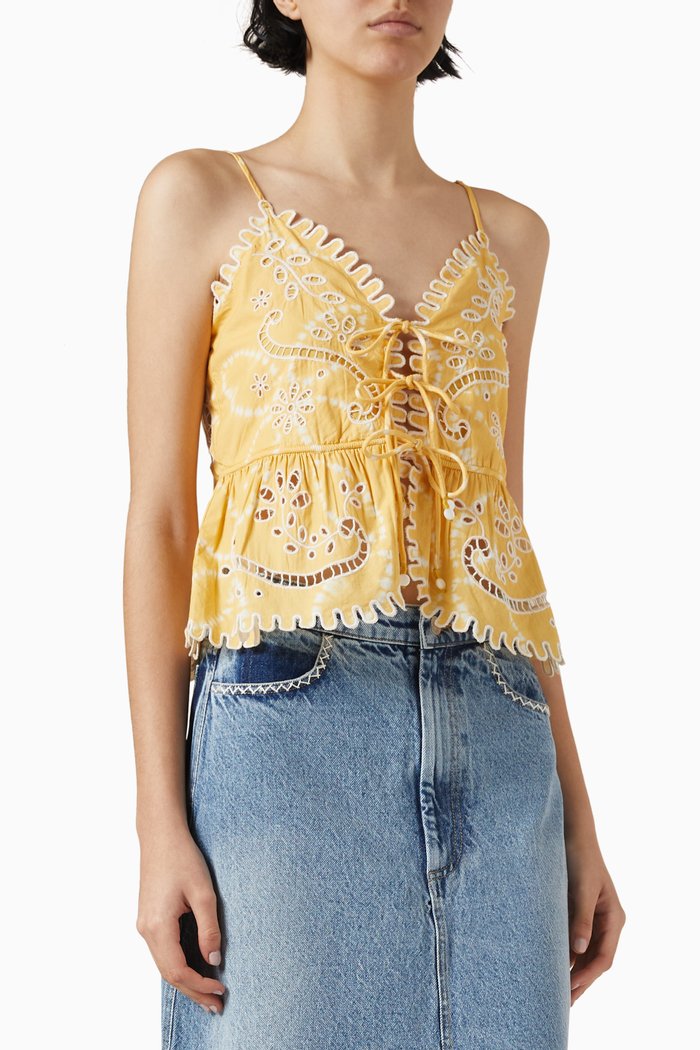 

Liat Embroidered Cami Top in Cotton, Yellow
